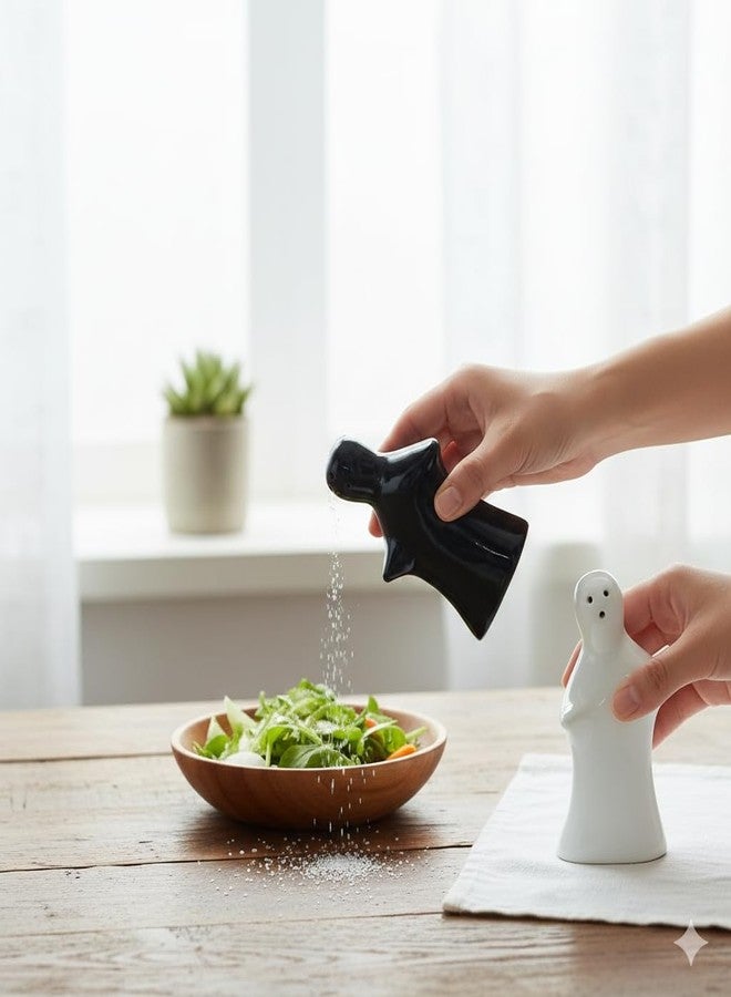 AABCO Salt Pepper Set for Dining Table & Kitchen Ceramic Salt and Pepper Shakers Set Dispenser Set Suitable for Home | Cafe | Dining Table | Kitchen (Black & White (Italian)) - Image 3